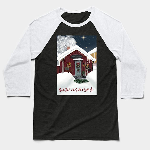 Christmas Greeting card from the old part of Jakobstad called Skata.Swedish text 2 Baseball T-Shirt by marina63